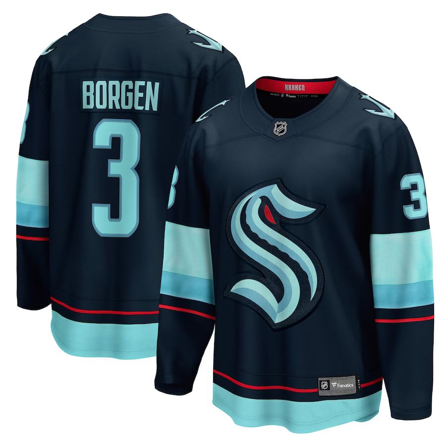 Men Seattle Kraken 3 Will Borgen Fanatics Branded Deep Sea Blue Home Breakaway Player NHL Jersey